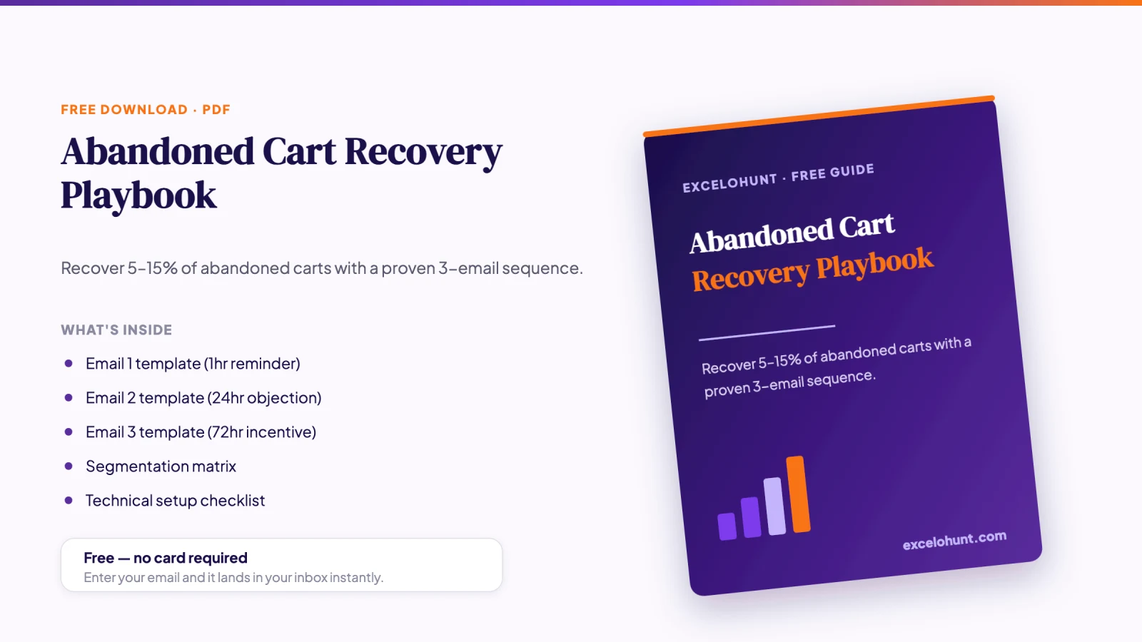 Cover mockup of the free Abandoned Cart Recovery Playbook PDF download from Excelohunt