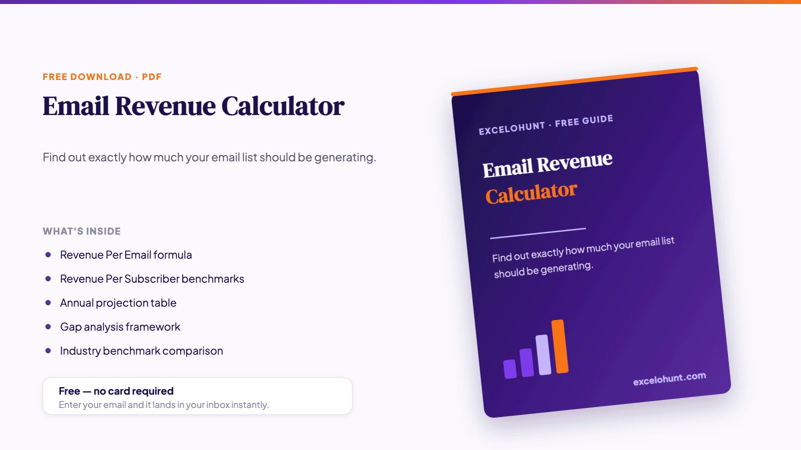 Cover mockup of the free Email Revenue Calculator PDF download from Excelohunt